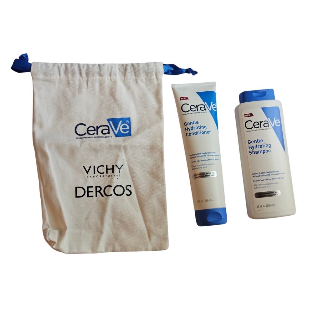 CeraVe Gentle Hydrating Shampoo Conditioner + Vichy Dercos Bag 3 Pc Lot
